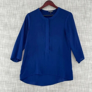 Express 3/4 Sleeve 1/2 zip blue chiffon Blouse women's SP  8727/b